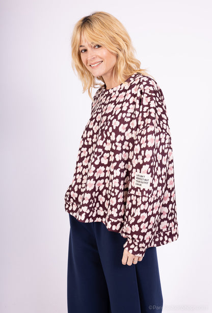 Sweat Large Stretch Col Rond Confort Motif Fleuri