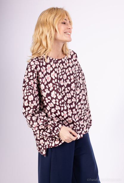 Sweat Large Stretch Col Rond Confort Motif Fleuri