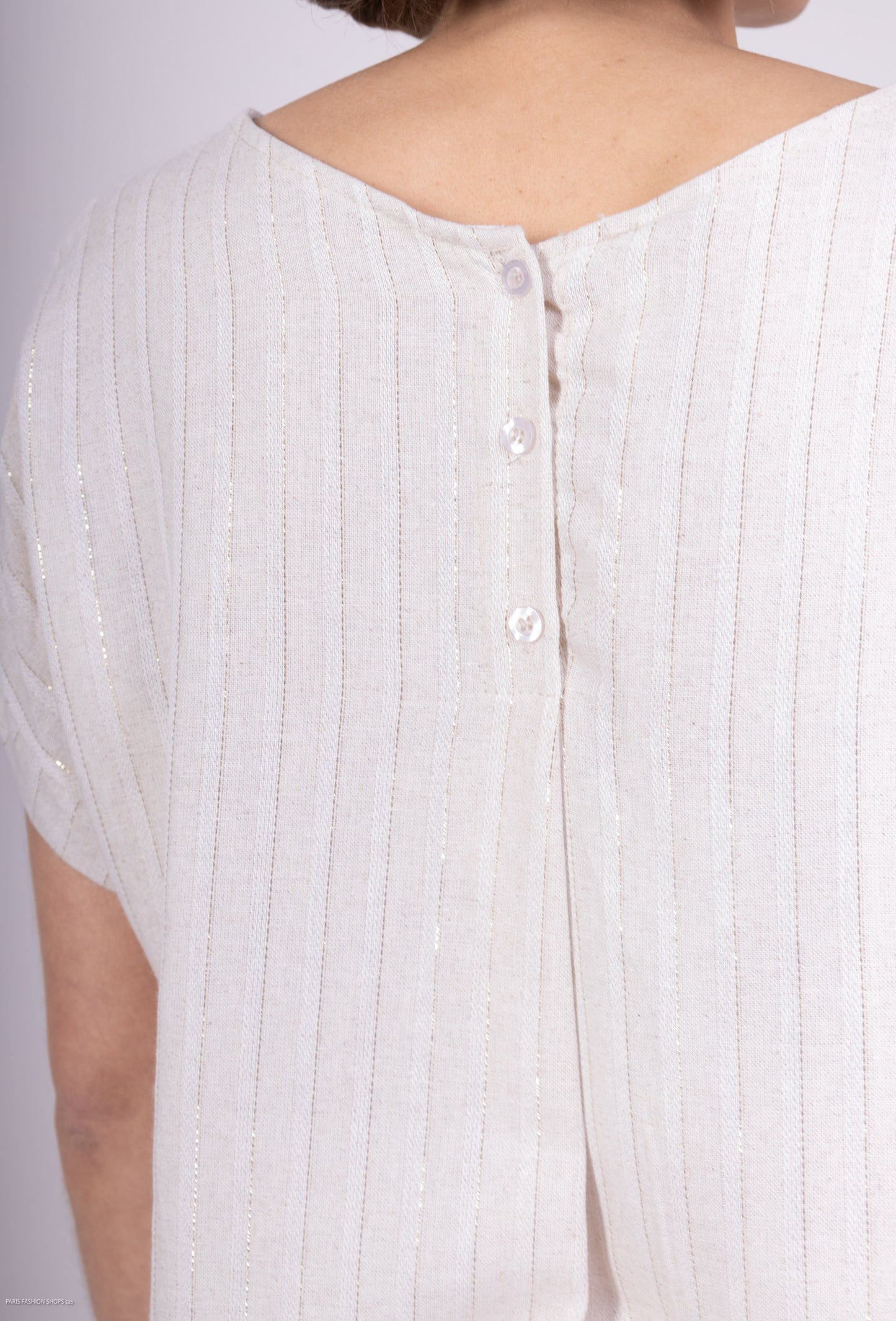 T-Shirt Manche Courte Rayures Or Dos Boutonné