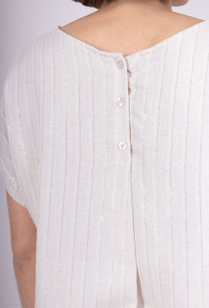 T-Shirt Manche Courte Rayures Or Dos Boutonné