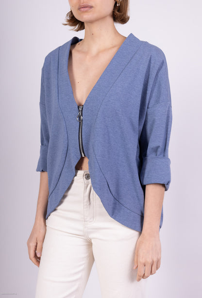 Gilet Zippé Court Col V Dégagé Coton/Polyamide