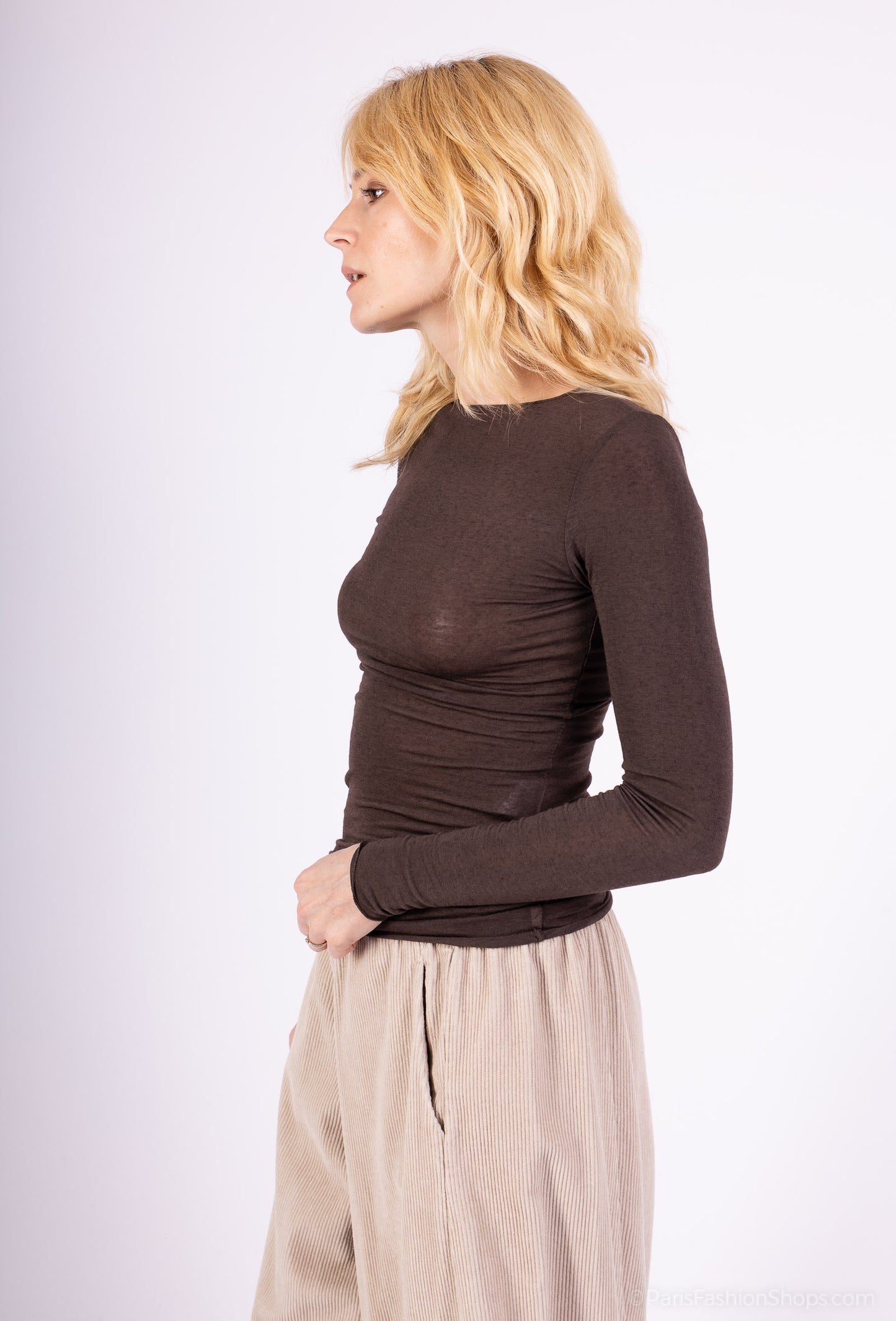 T-Shirt Léger Manche Longue Col Rond 15% Cachemire