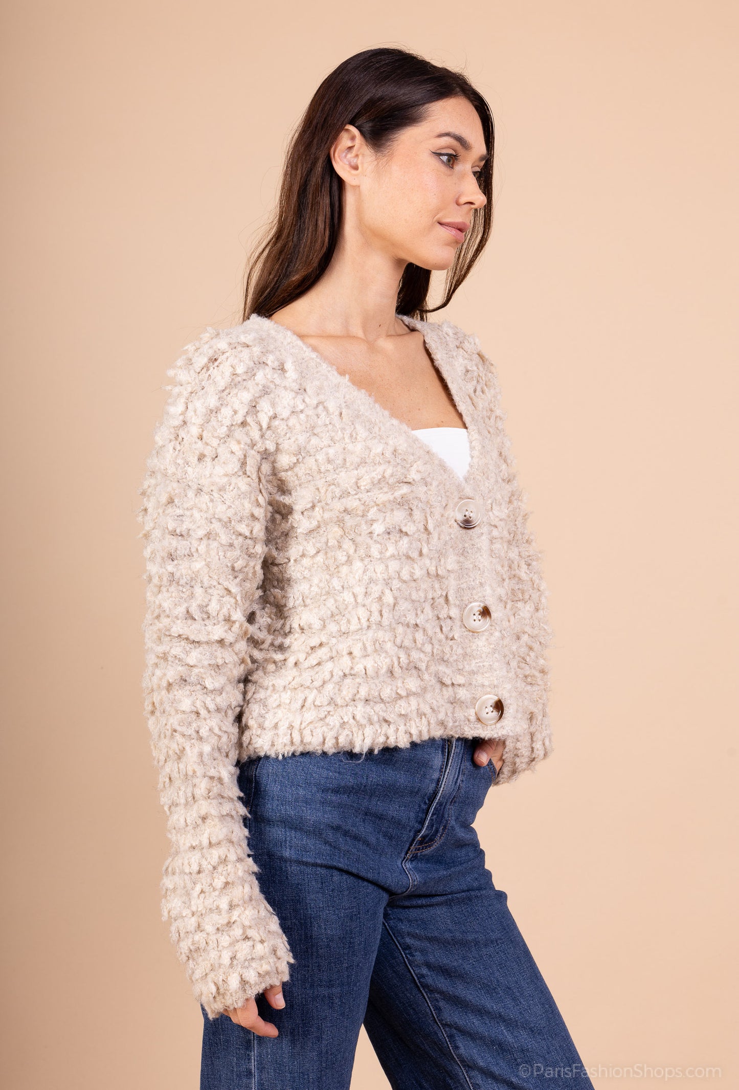 Cardigan Moumoute Large Cropped Côtelé