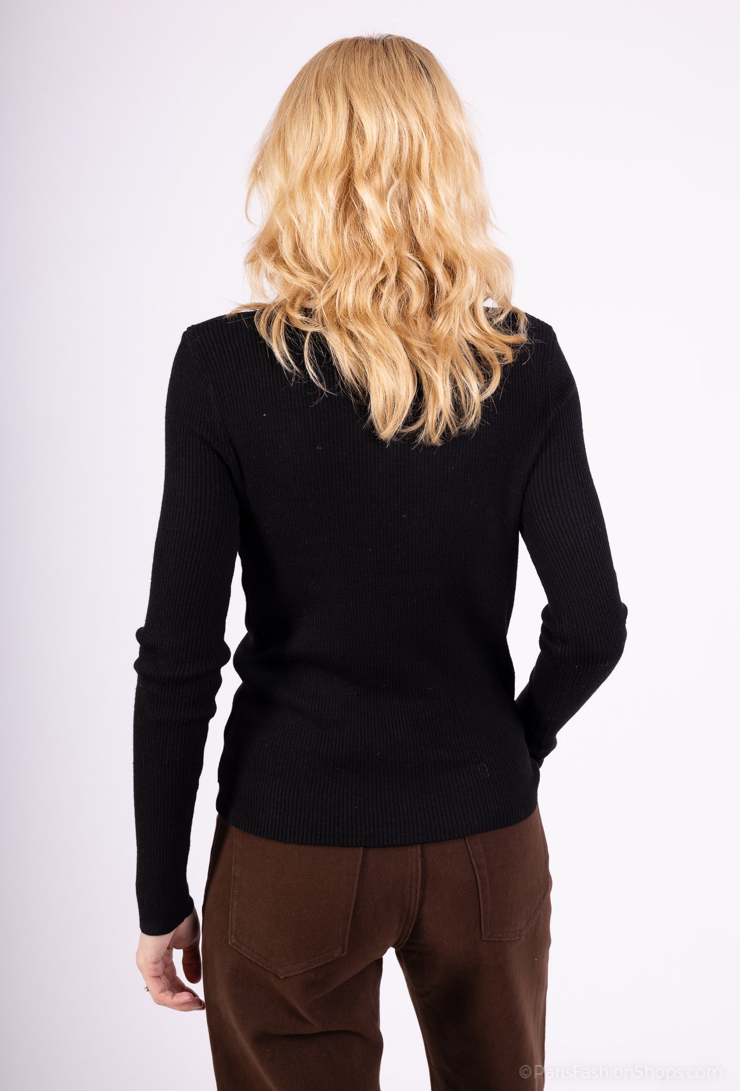 Pull Léger Côtelé Effet Superposé Bicolore Col Fendu