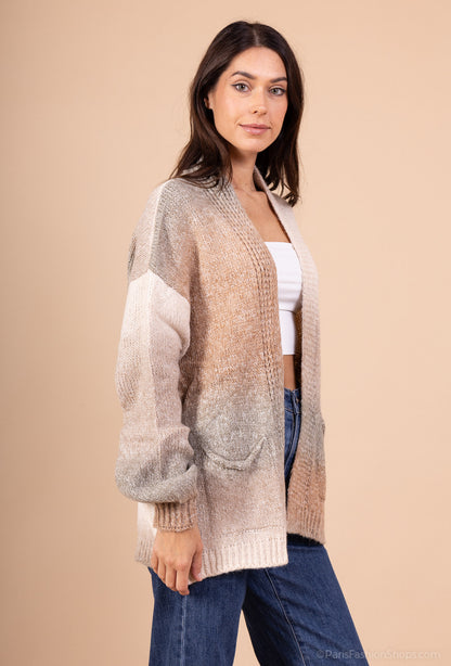 Cardigan Large à Poches Motif Dégradés 18% Laine