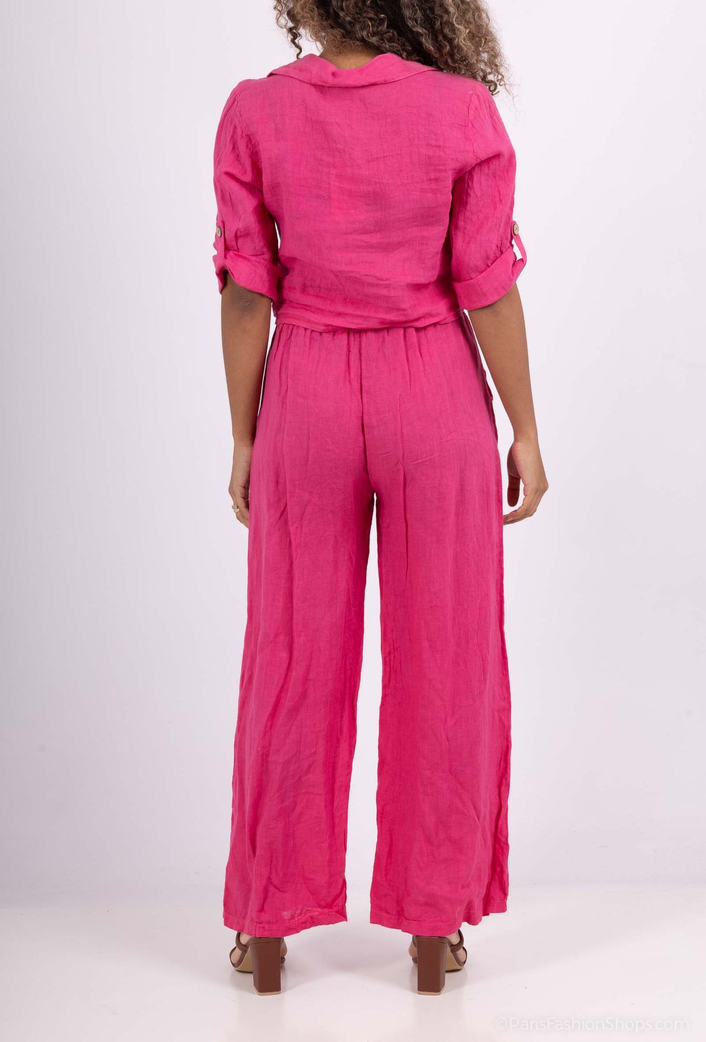 Chemise 100% Lin Cropped Noeud Manches 3/4