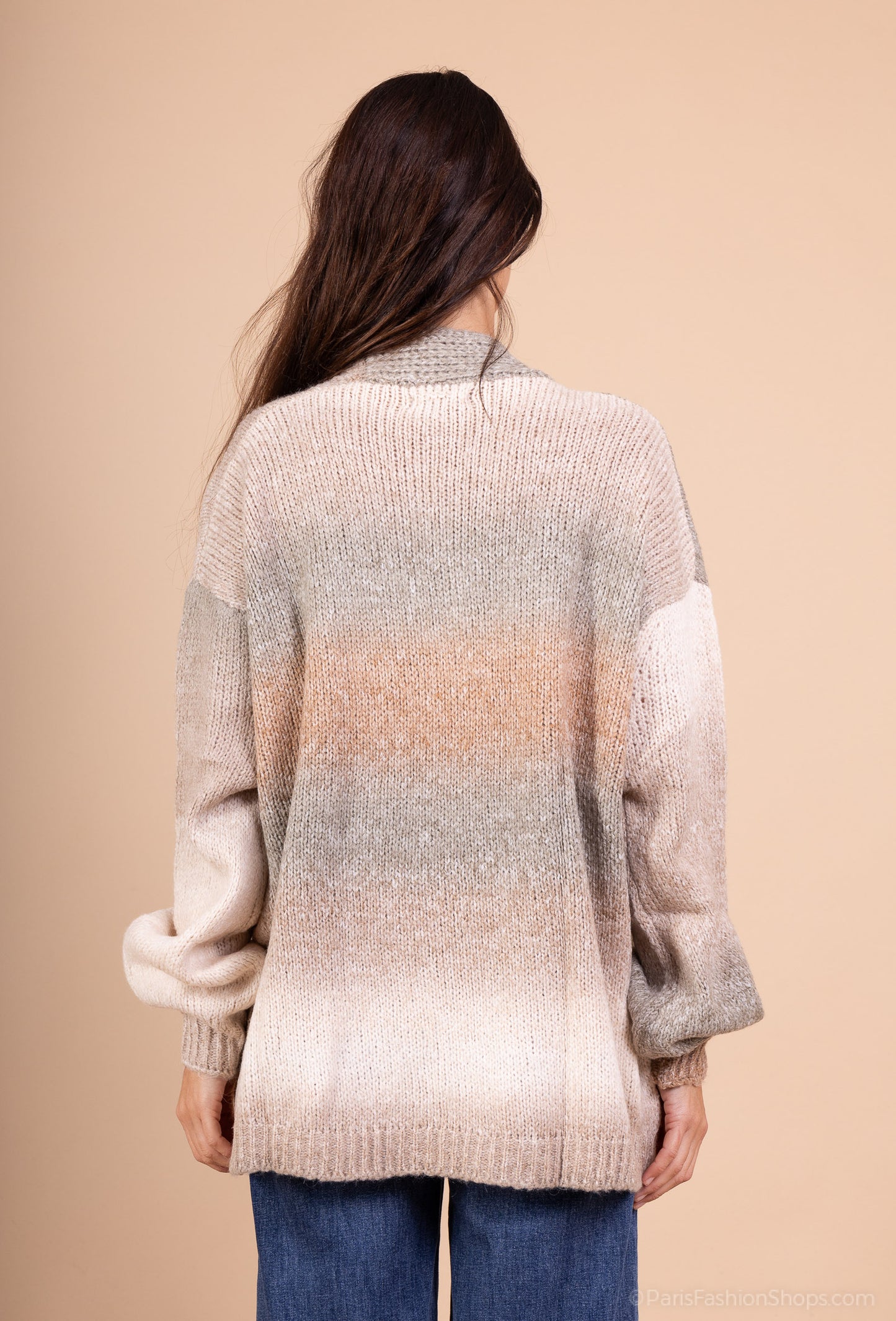 Cardigan Large à Poches Motif Dégradés 18% Laine