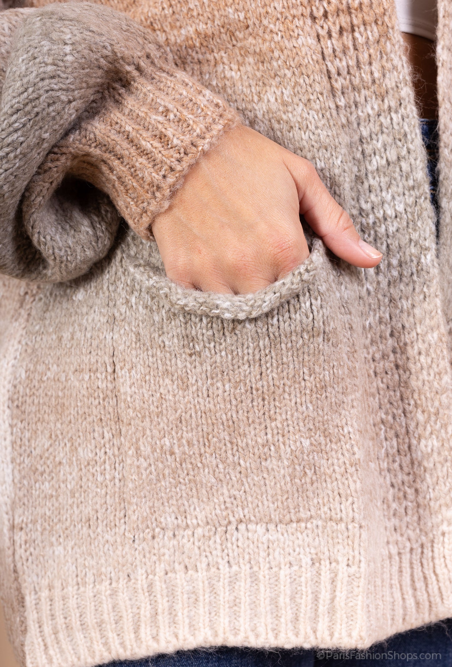 Cardigan Large à Poches Motif Dégradés 18% Laine