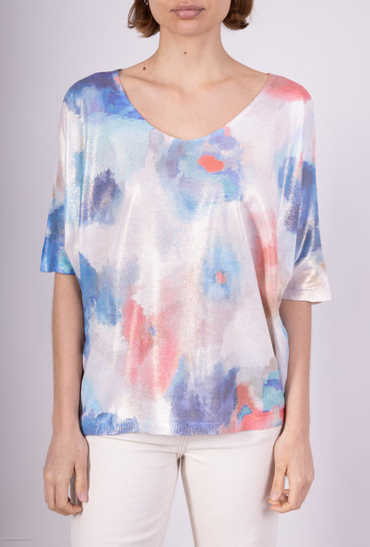 T-Shirt Motif Aquarelle Multicolore Coupe Large