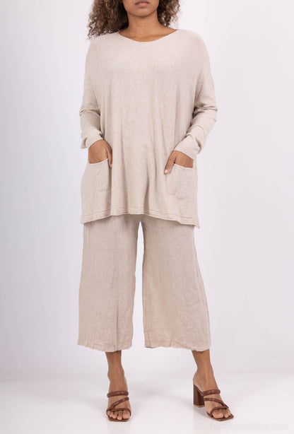 Pantalon Capri Léger à Cordon 100% Lin