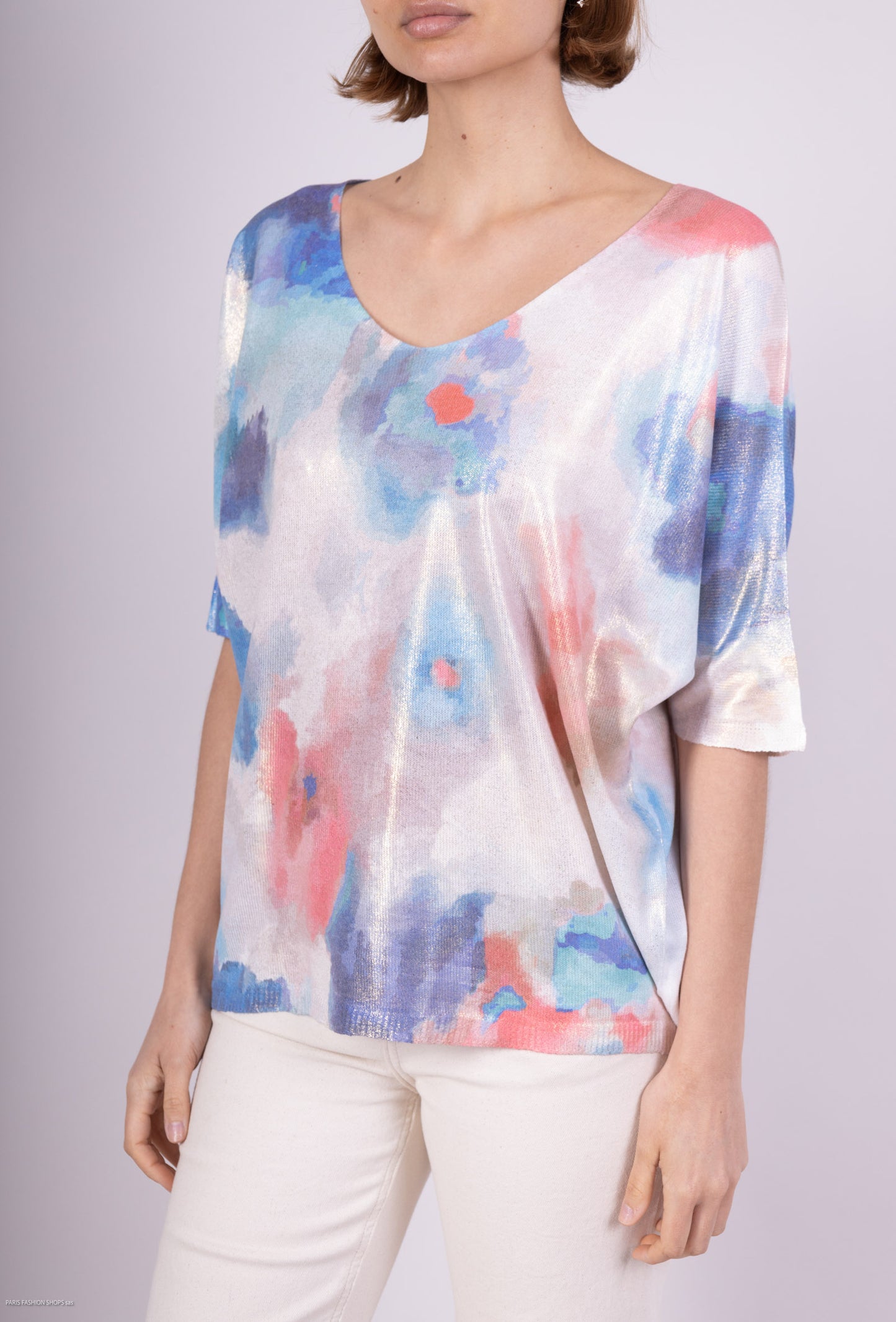 T-Shirt Motif Aquarelle Multicolore Coupe Large