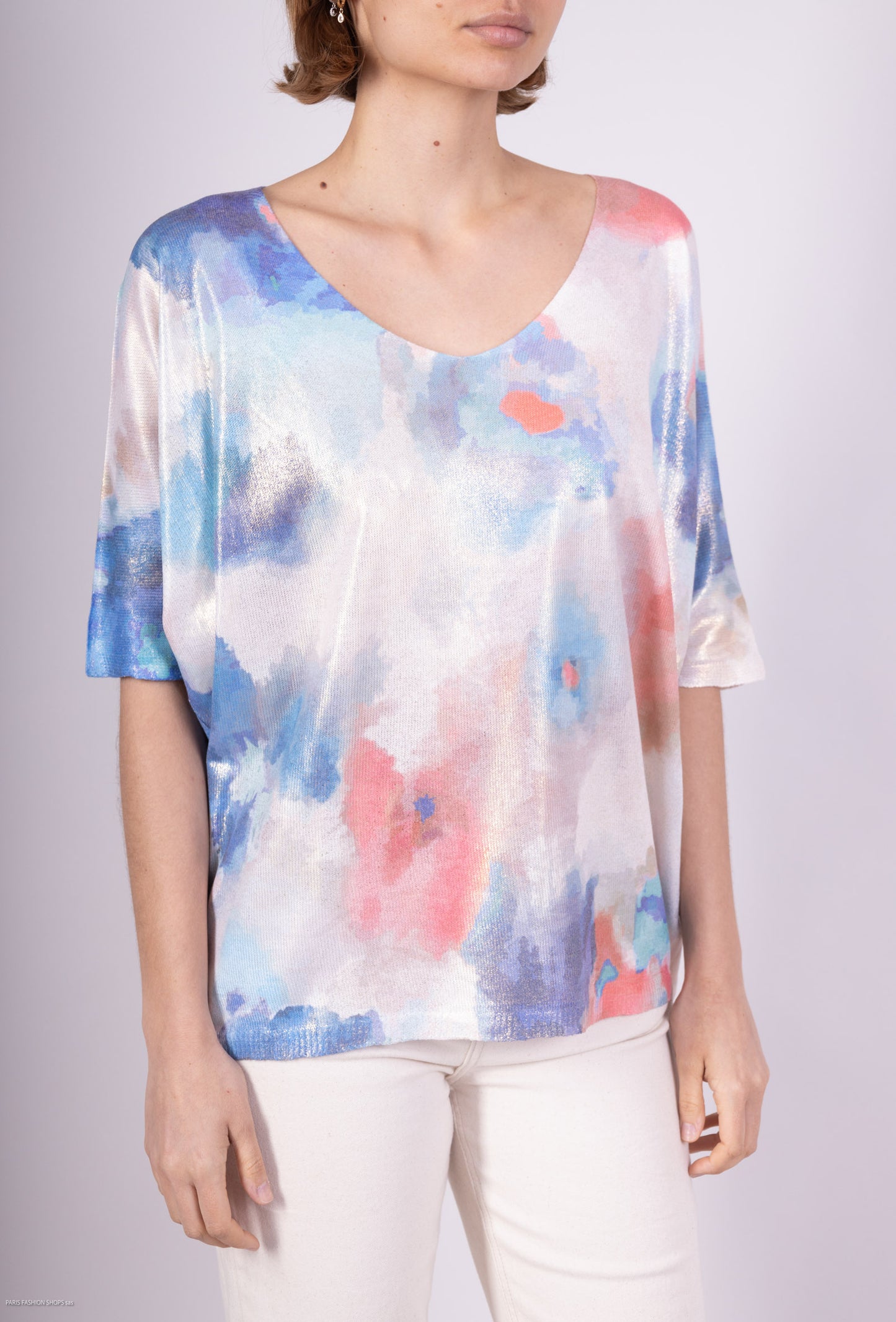 T-Shirt Motif Aquarelle Multicolore Coupe Large
