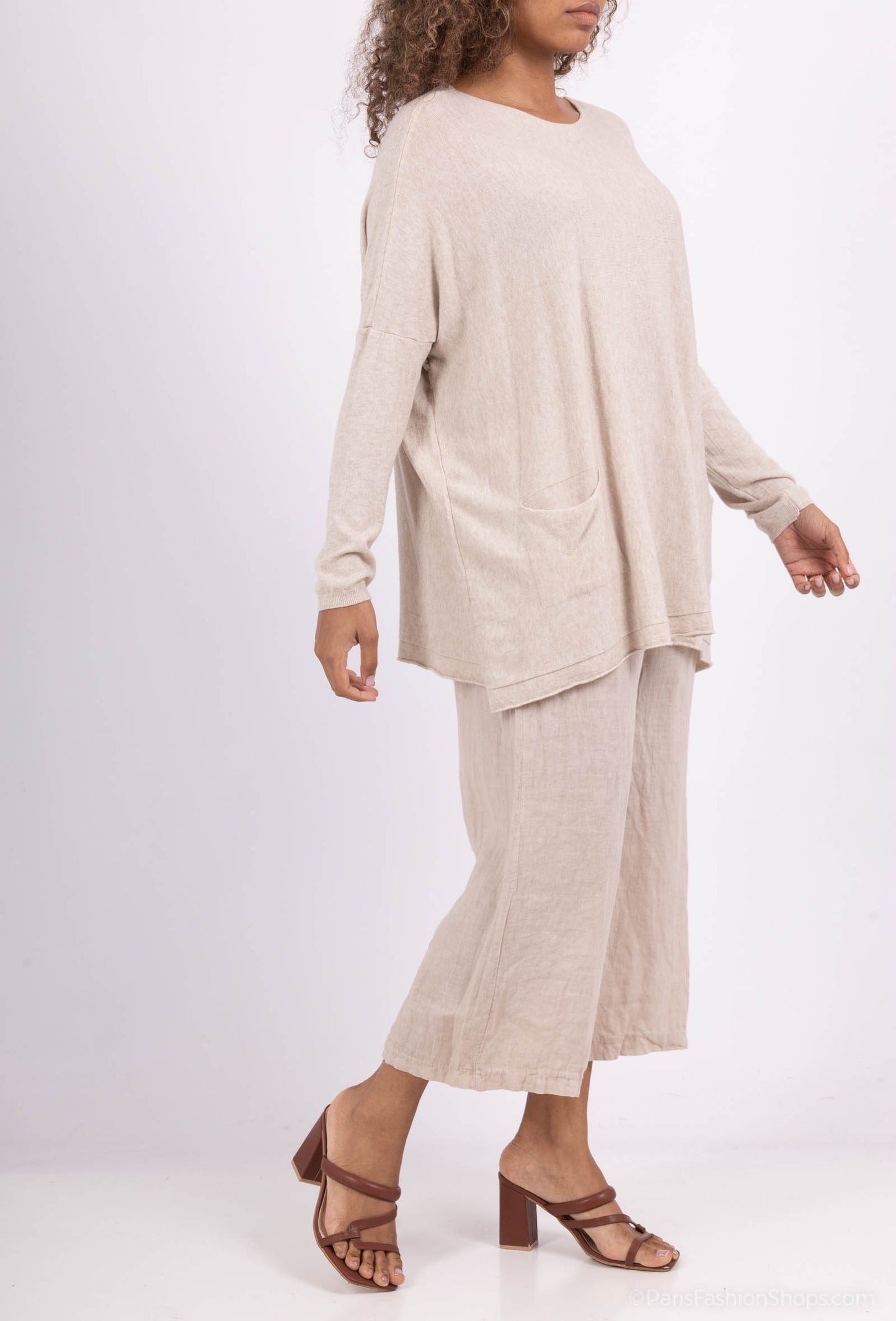 Pantalon Capri Léger à Cordon 100% Lin
