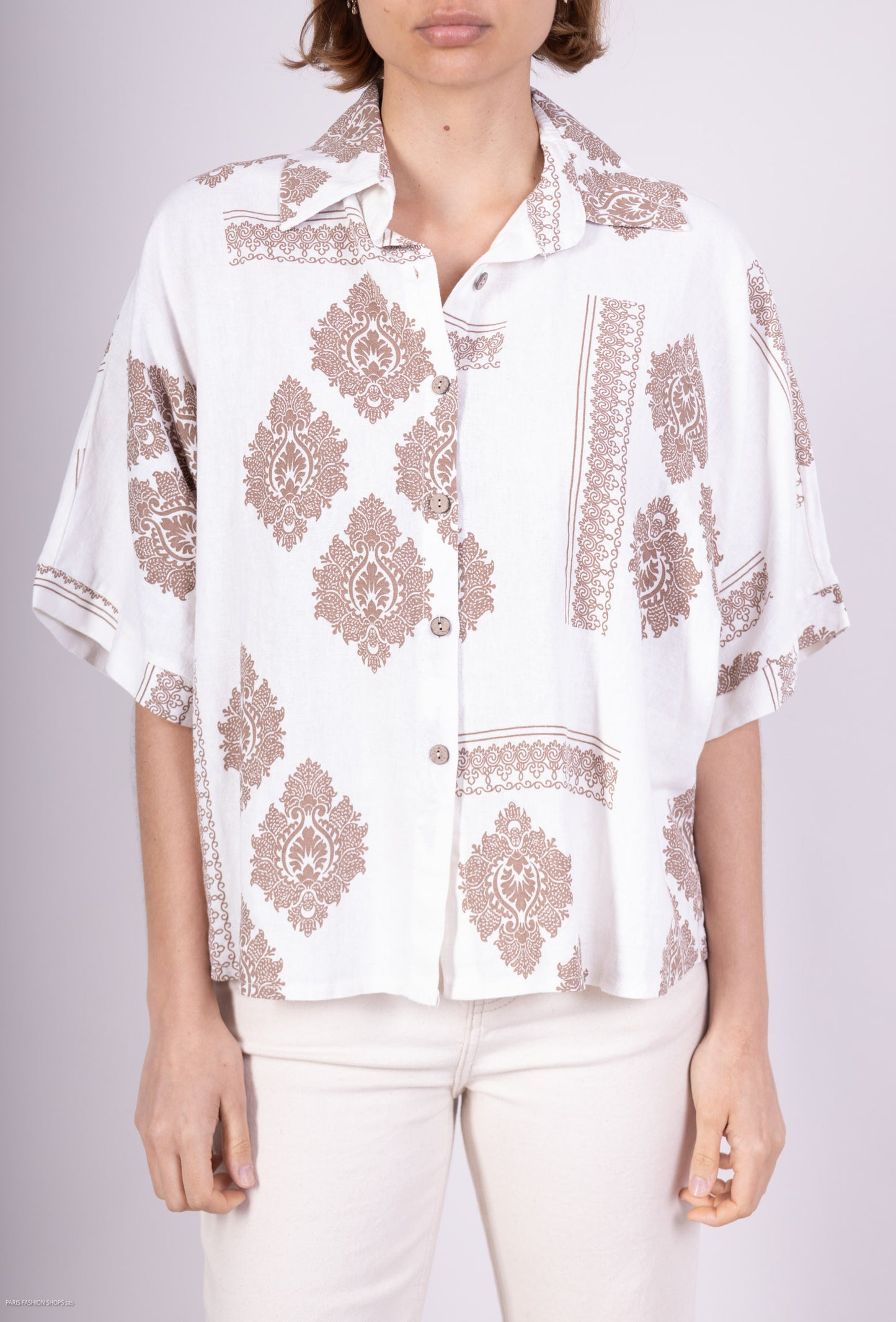 Chemise Légère Manche 3/4 à Motif Floral En Lin