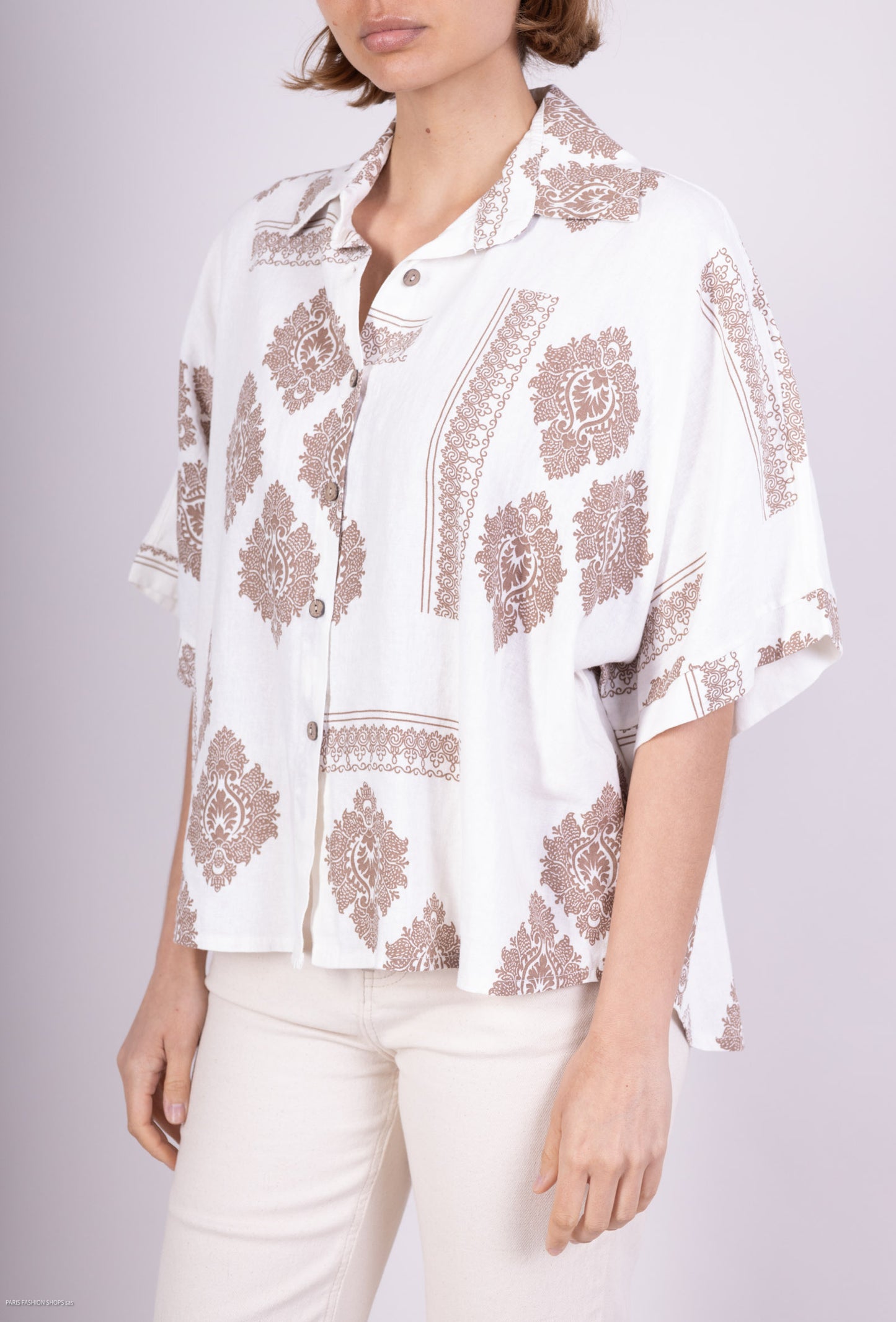 Chemise Légère Manche 3/4 à Motif Floral En Lin
