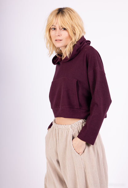 Sweatshirt Large Cropped Capuche Poche Kangourou 100% Coton