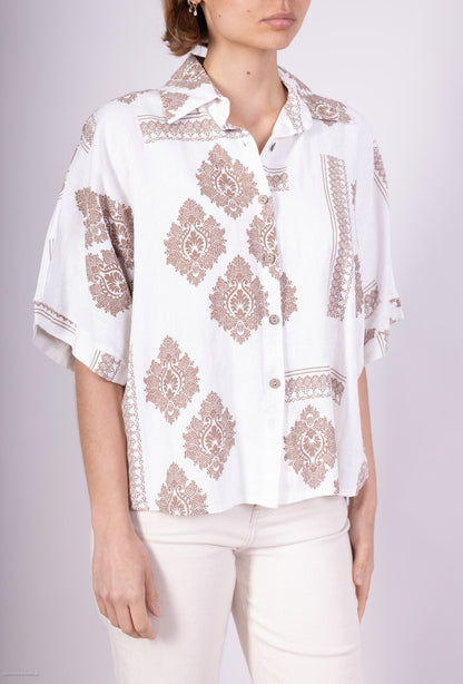 Chemise Légère Manche 3/4 à Motif Floral En Lin