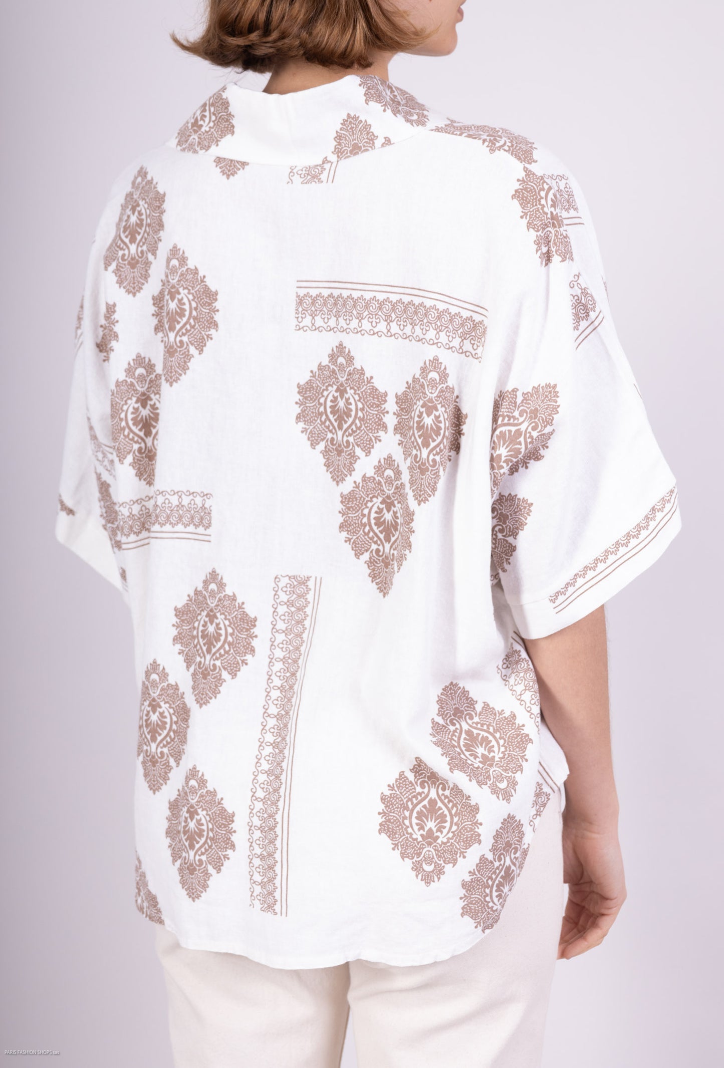 Chemise Légère Manche 3/4 à Motif Floral En Lin