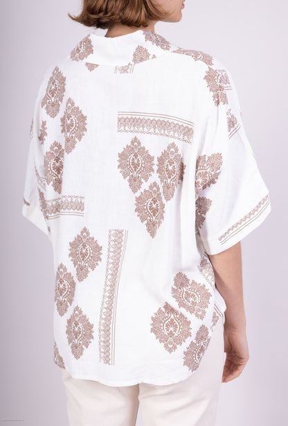 Chemise Légère Manche 3/4 à Motif Floral En Lin