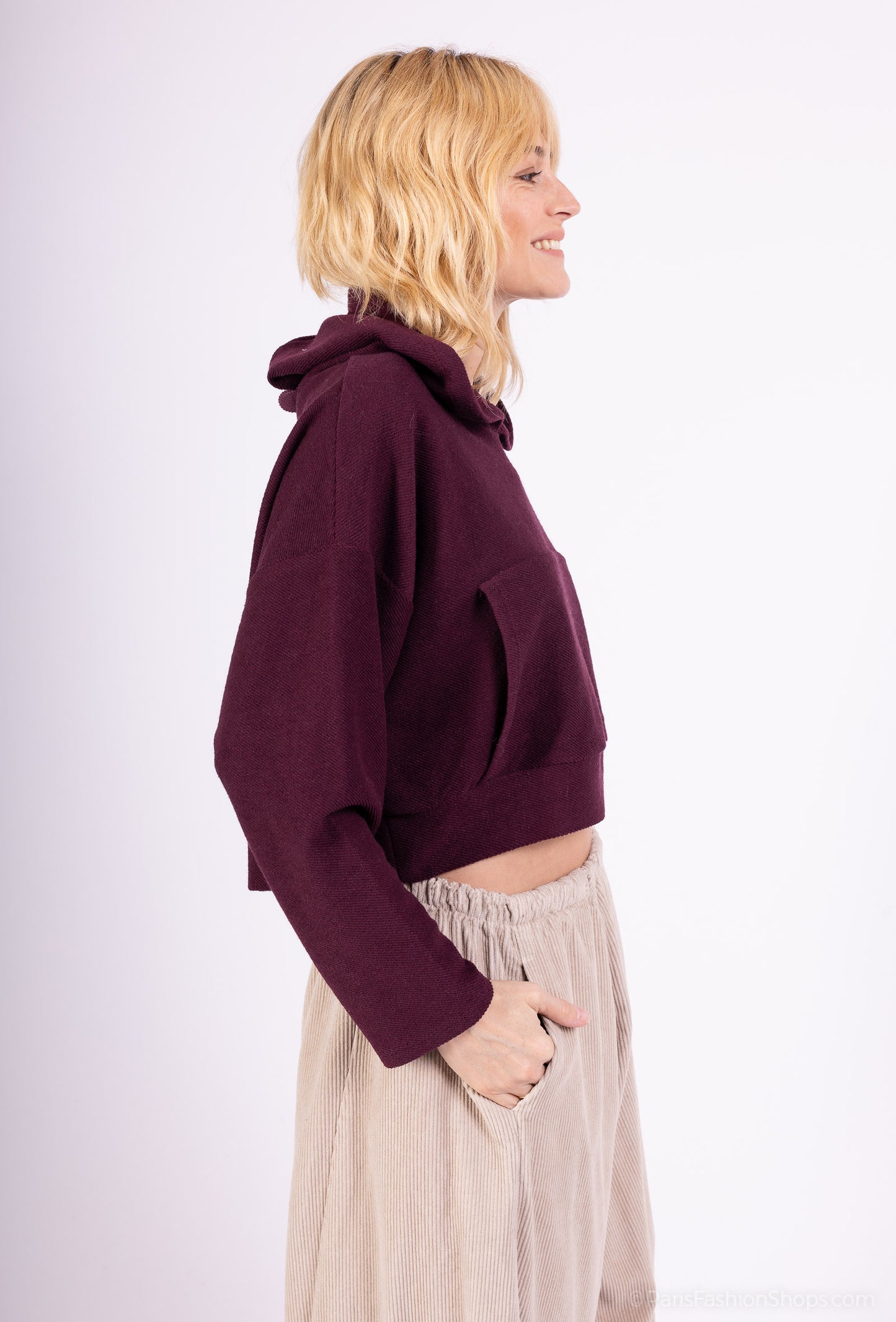 Sweatshirt Large Cropped Capuche Poche Kangourou 100% Coton