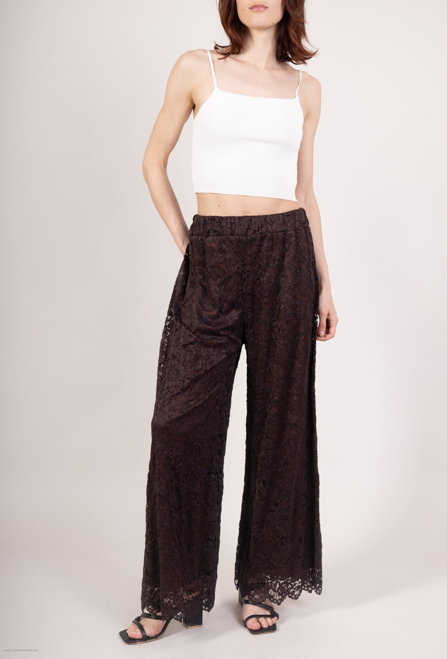 Pantalon Coupe Droite Doublé Dentelle Taille Élastique