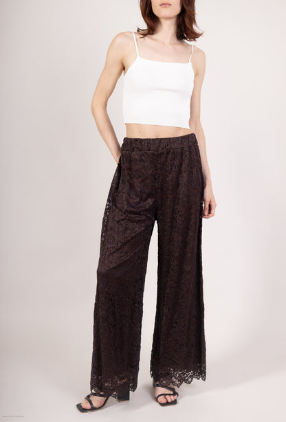 Pantalon Coupe Droite Doublé Dentelle Taille Élastique