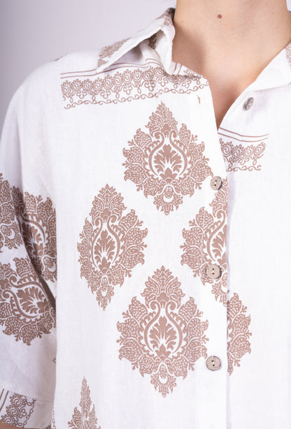 Chemise Légère Manche 3/4 à Motif Floral En Lin