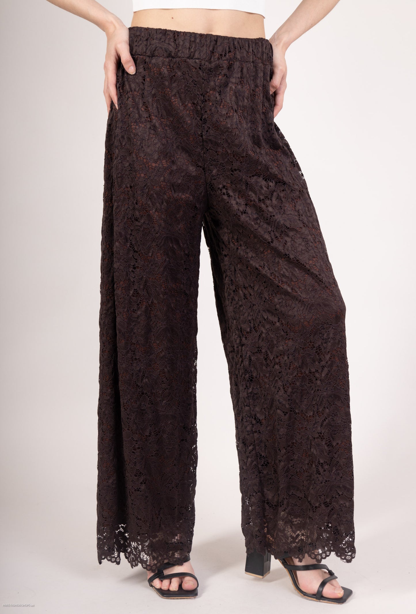 Pantalon Coupe Droite Doublé Dentelle Taille Élastique