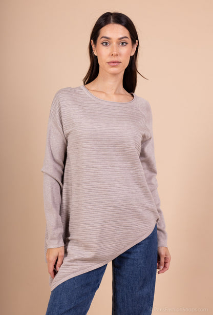 Pull Tunique Coupe Asymétrique Relief Rayures