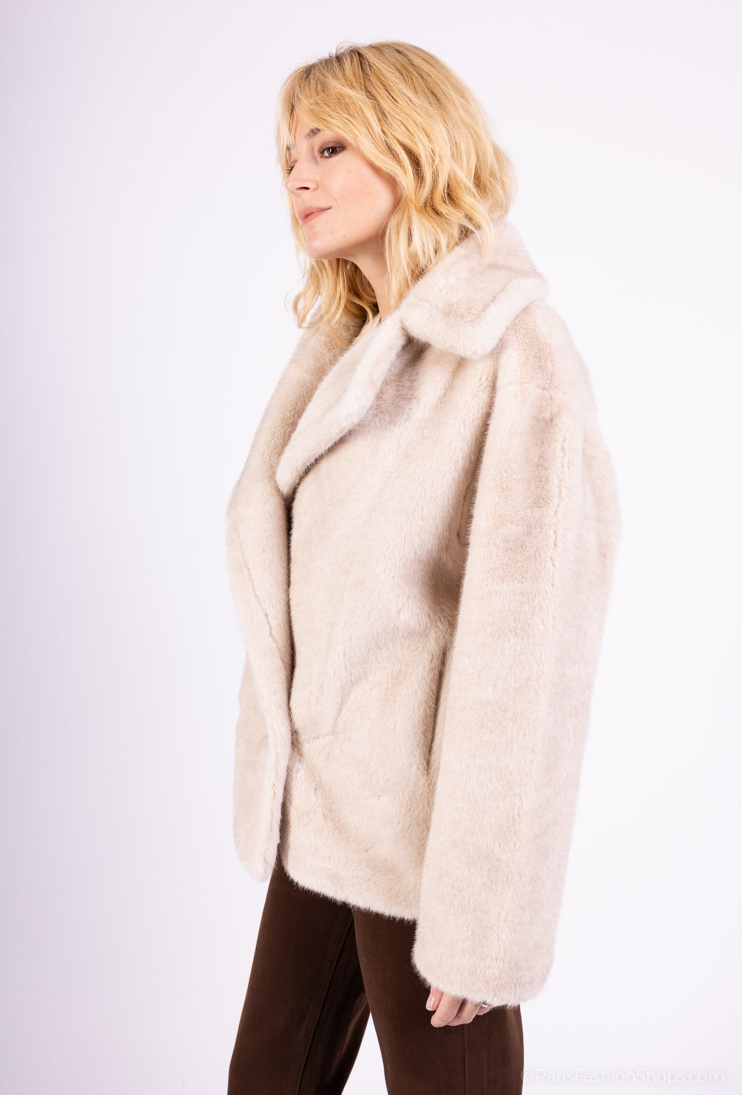 Manteau Fausse Fourrure Col Tailleur Boutonnage Double