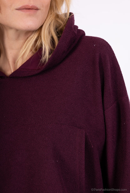 Sweatshirt Large Cropped Capuche Poche Kangourou 100% Coton