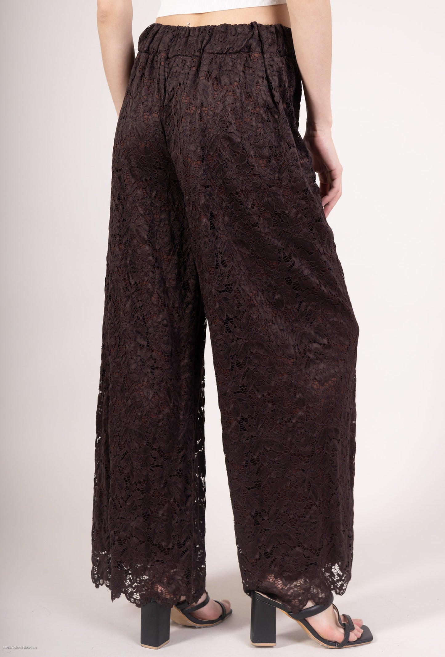 Pantalon Coupe Droite Doublé Dentelle Taille Élastique