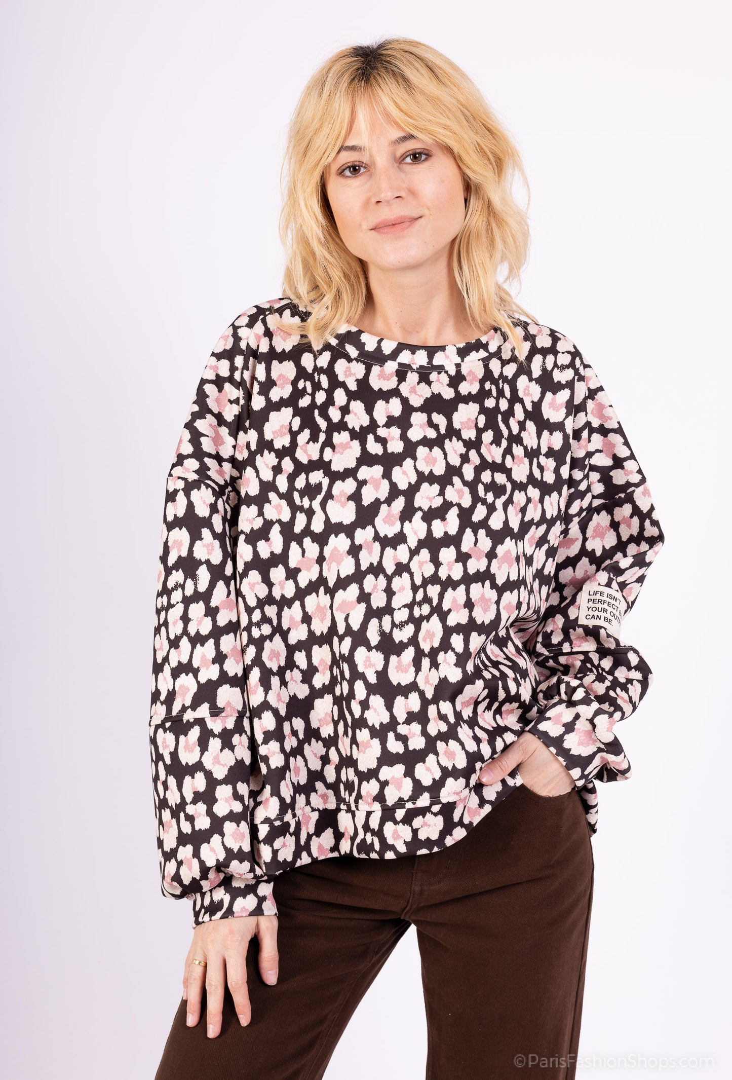 Sweat Large Stretch Col Rond Confort Motif Fleuri