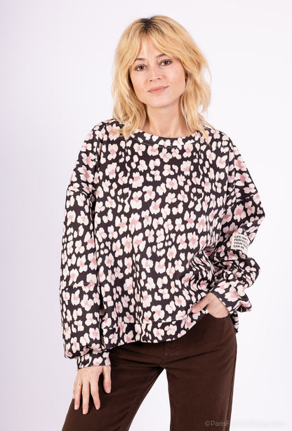 Sweat Large Stretch Col Rond Confort Motif Fleuri