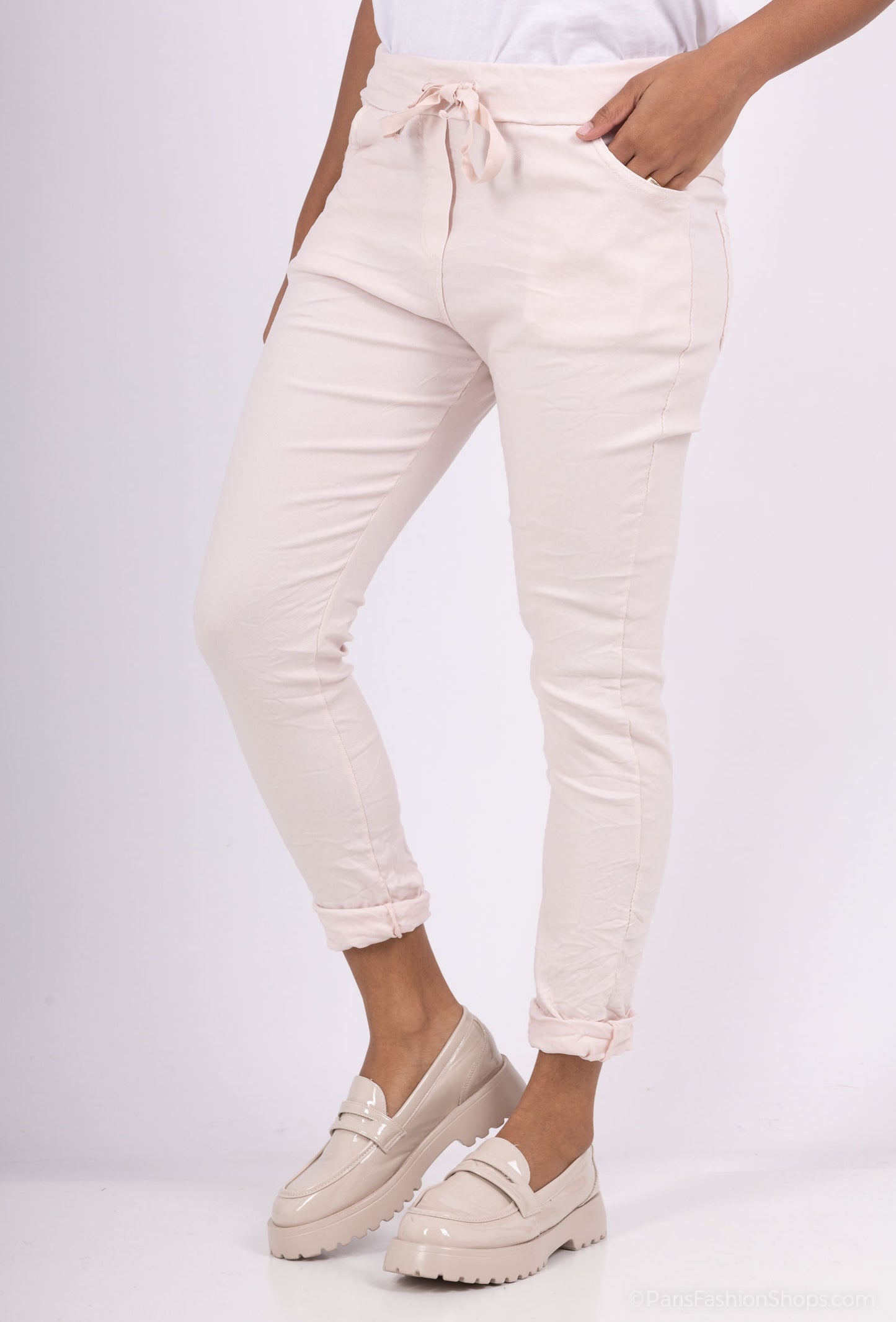 Pantalon Jegging à Cordelière En Viscose Strech