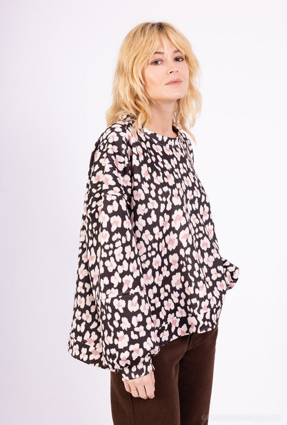 Sweat Large Stretch Col Rond Confort Motif Fleuri