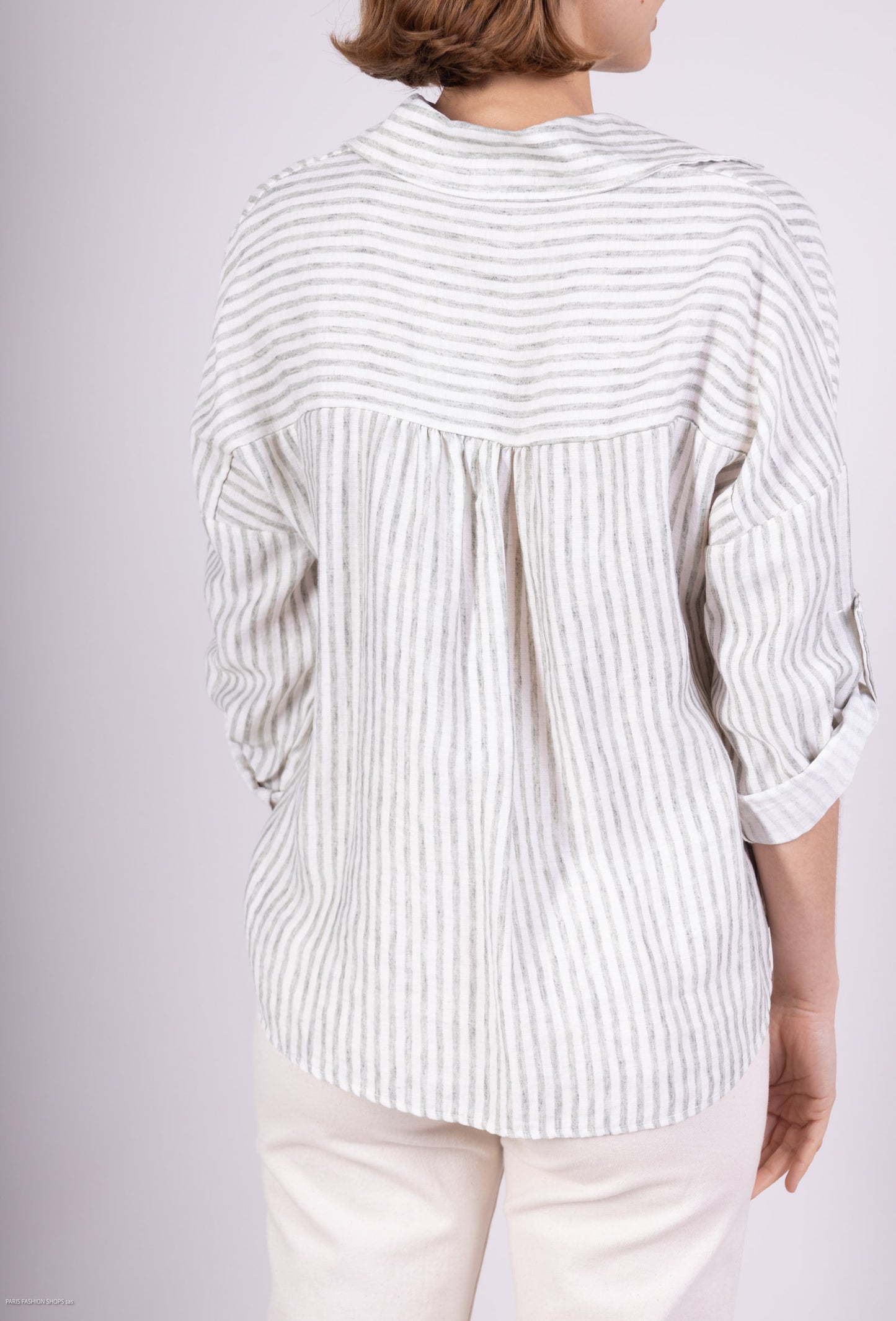 Chemise Manche Longue Boutonnée Rayures Vertical en Lin