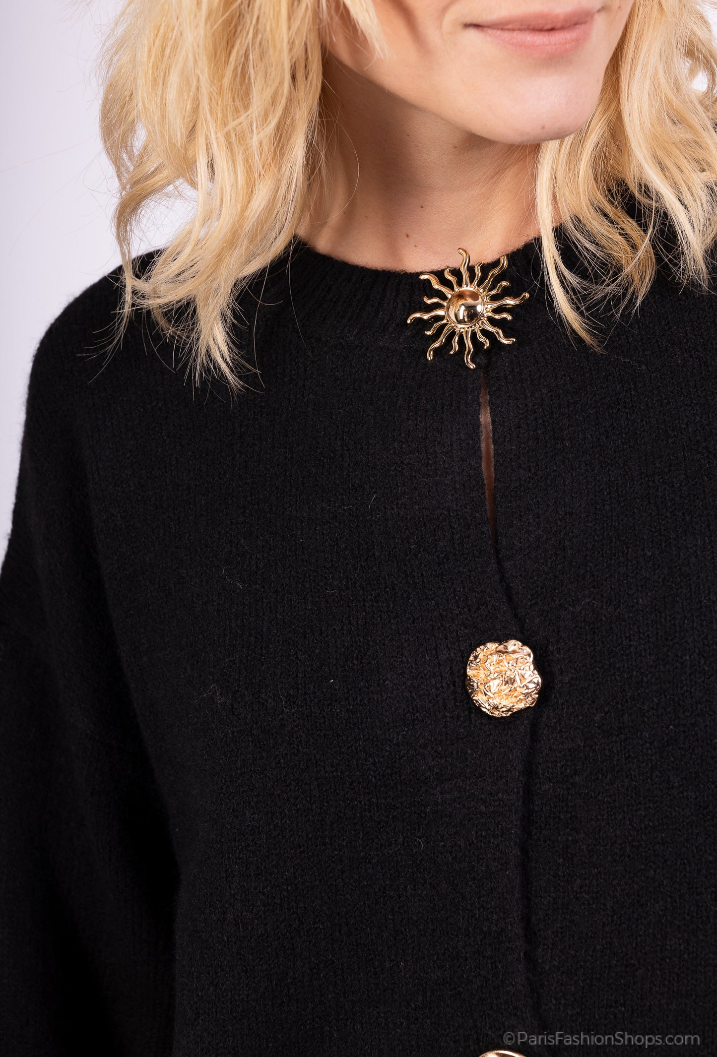 Cardigan Large Boutons Fantaisie Bords-Côtes 10% Laine