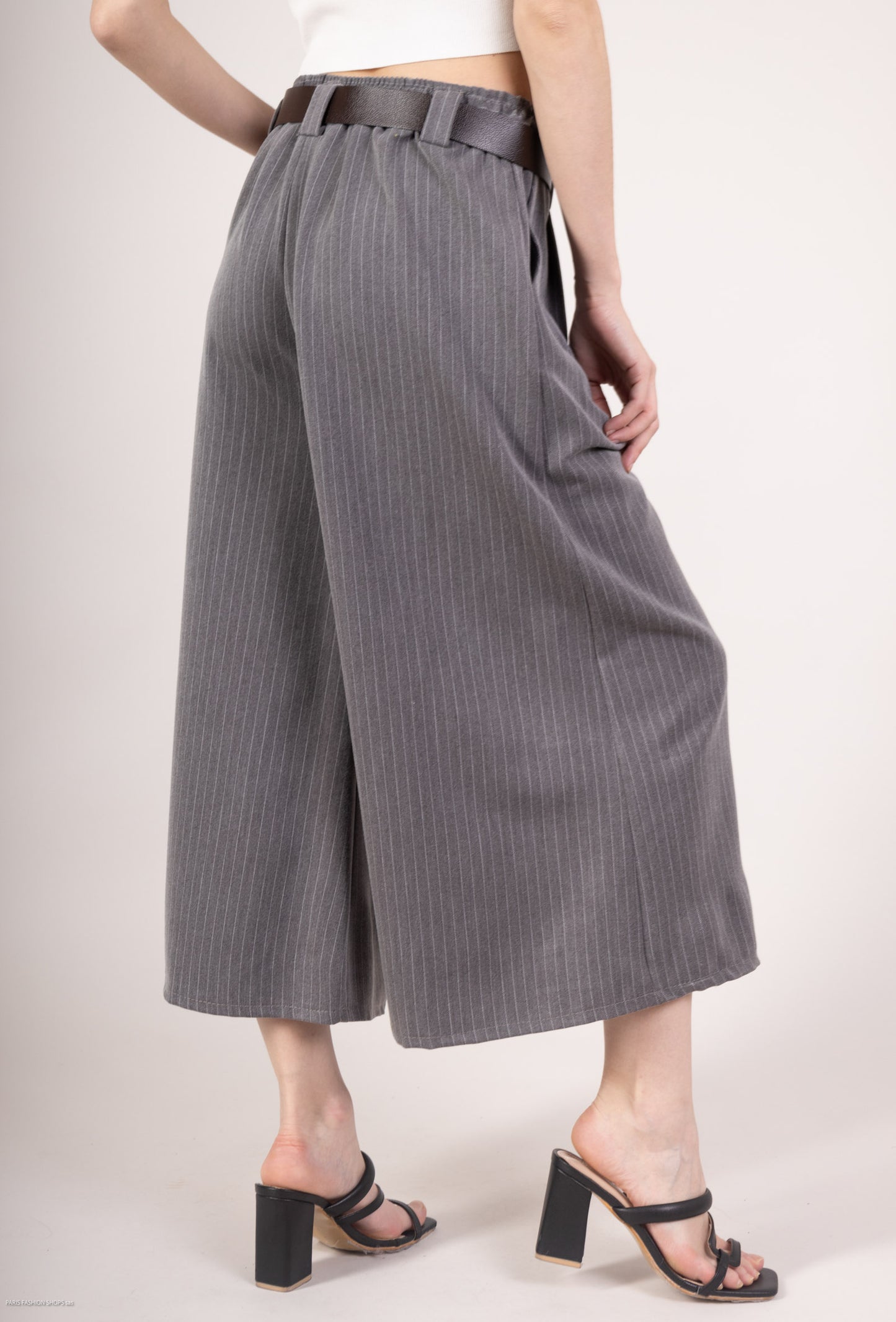 Pantalon-Jupe Coupe Large Droite Rayé Taille Élastique Ceinture