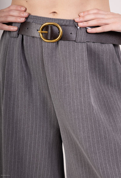Pantalon-Jupe Coupe Large Droite Rayé Taille Élastique Ceinture