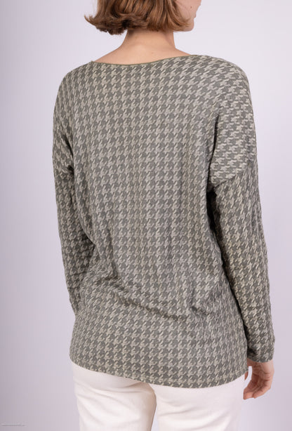 T-Shirt Col Rond Motif Pied De Poule Imprimé Étoile