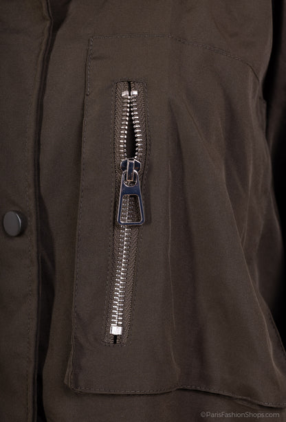 Imperméable Long à Capuche Poches Et Fente Boutonné