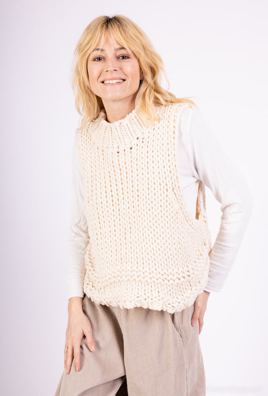 Gilet Tricoté Torsadé Maille Large Évasé