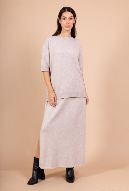 Ensemble Pull Jupe Manche Courte Bords-Côtes à Fente