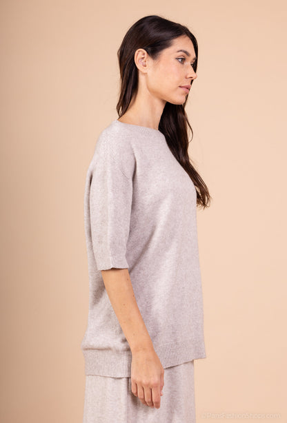 Ensemble Pull Jupe Manche Courte Bords-Côtes à Fente