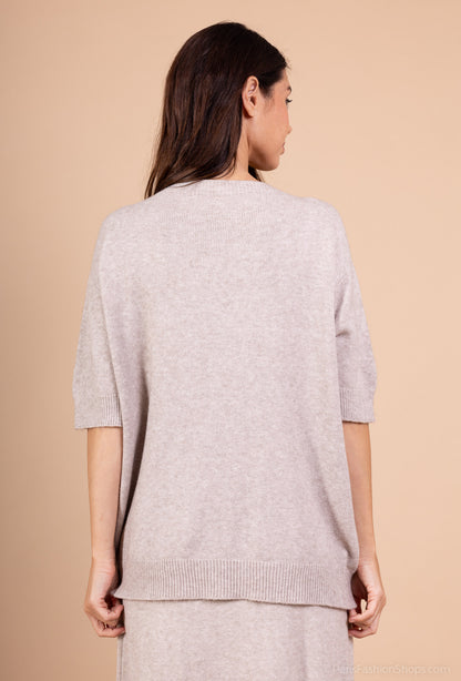 Ensemble Pull Jupe Manche Courte Bords-Côtes à Fente