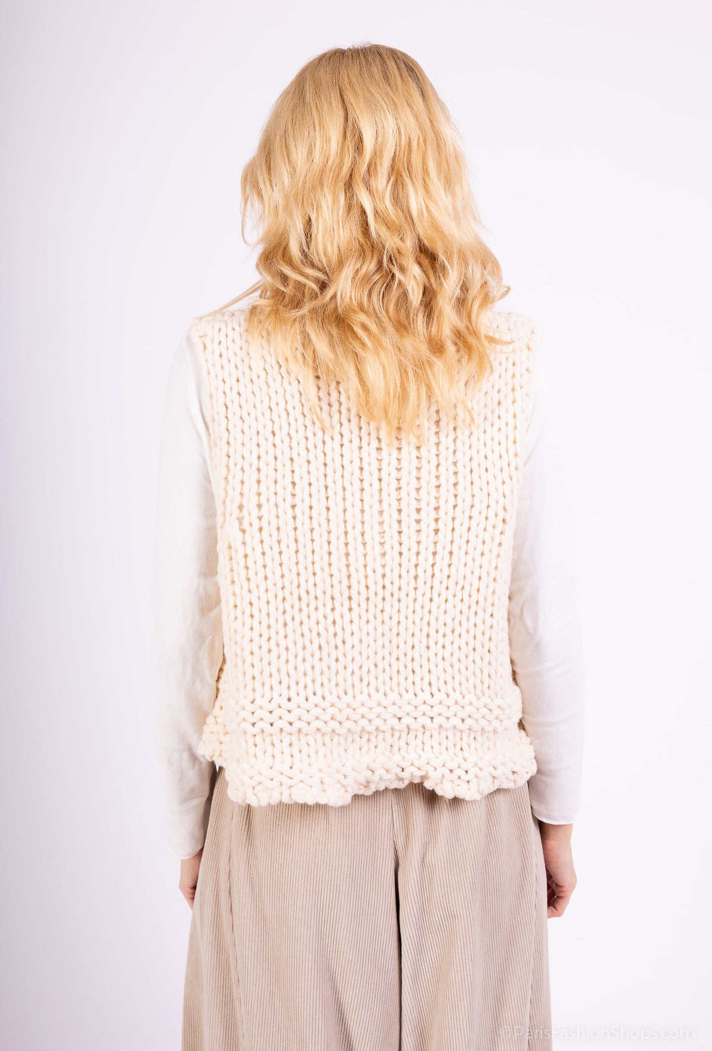 Gilet Tricoté Torsadé Maille Large Évasé