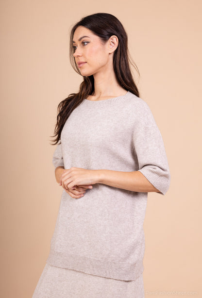 Ensemble Pull Jupe Manche Courte Bords-Côtes à Fente