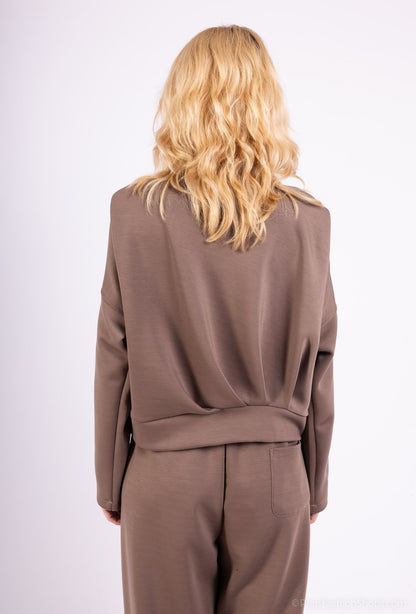 Veste Confort Col Chemise Zippé Cropped Coupe Blousante