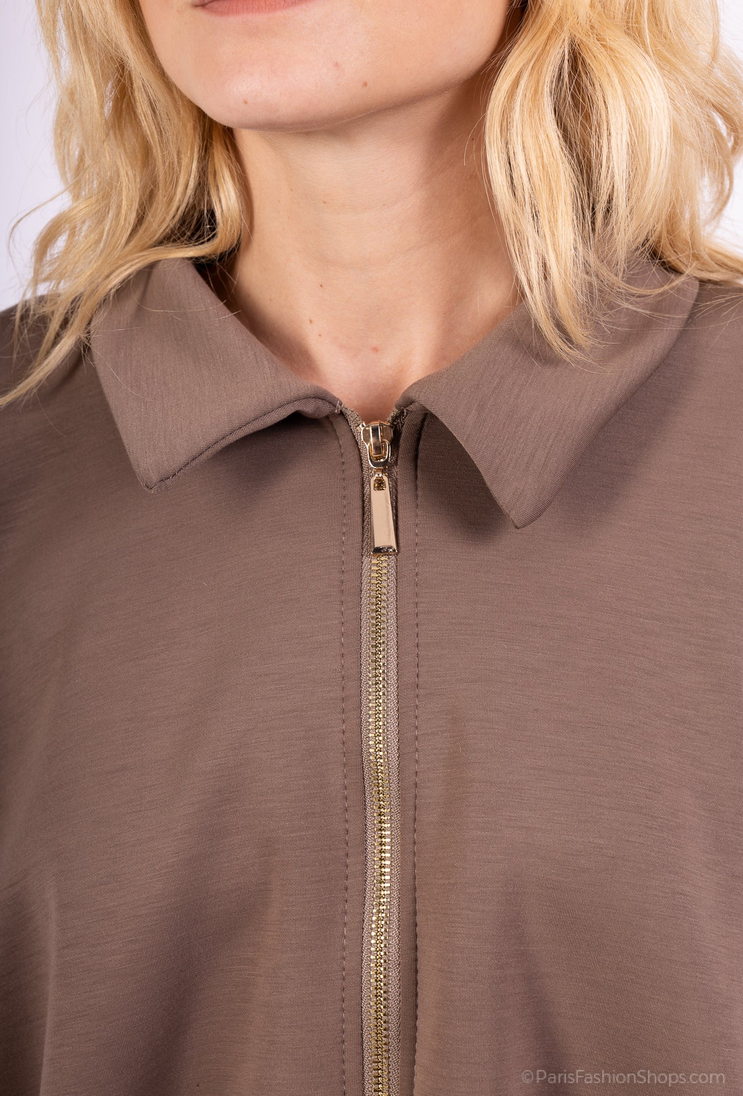 Veste Confort Col Chemise Zippé Cropped Coupe Blousante